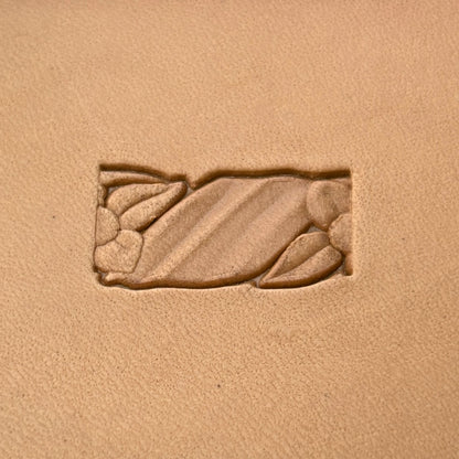 Floral Border leather stamp LT065 — single impression on veg-tan leather