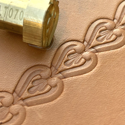 Heart leather stamp LT070 — brass stamping tool with imprint on natural veg-tan leather