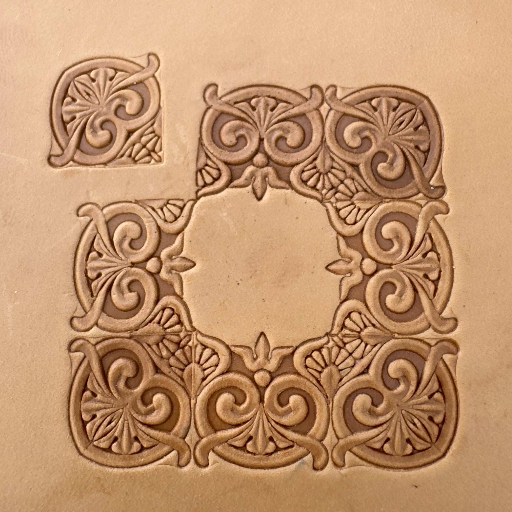 Scrollwork Border leather stamp LT071 — pattern imprint on veg-tan leather