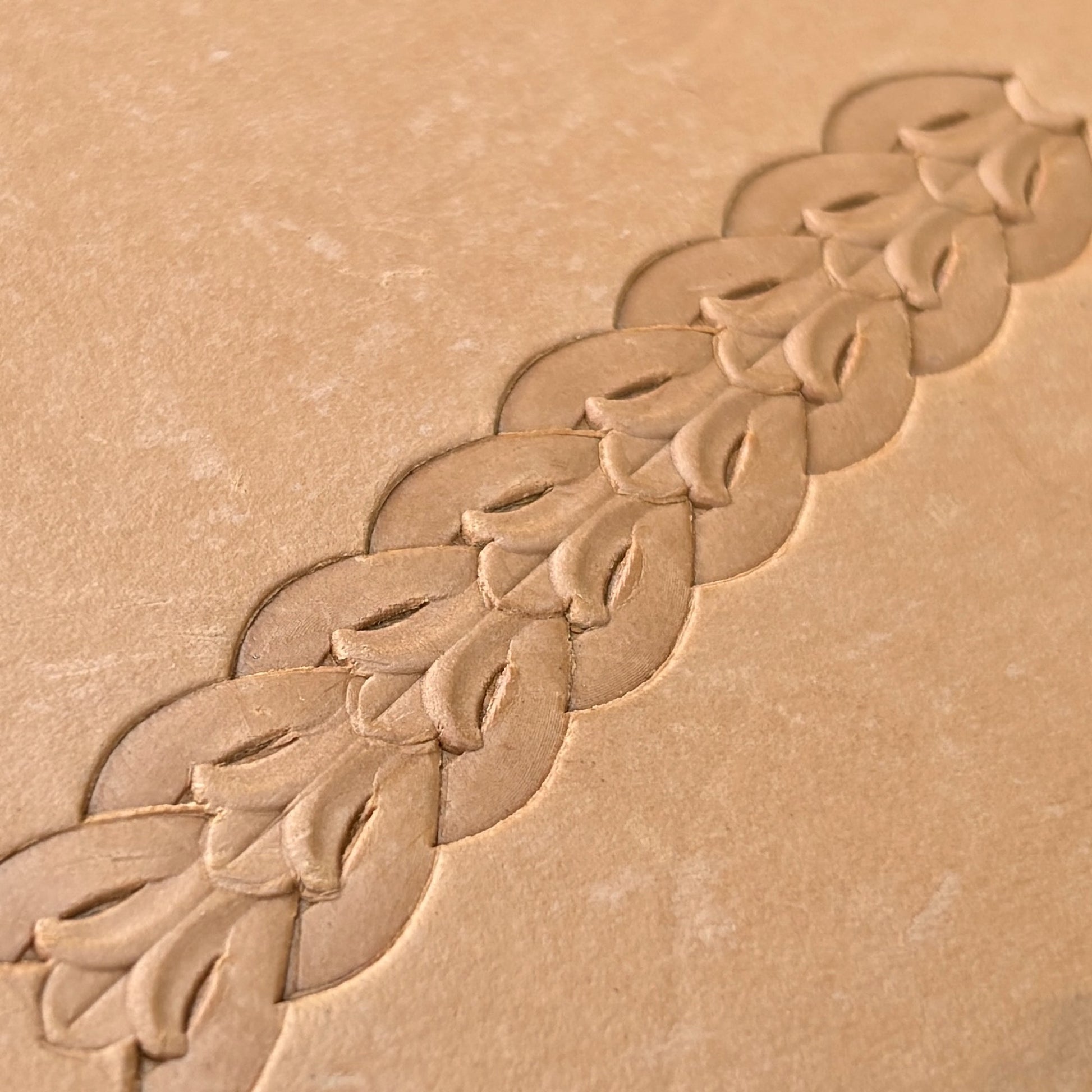Border Leaf leather stamp LT073 — pattern imprint on veg-tan leather
