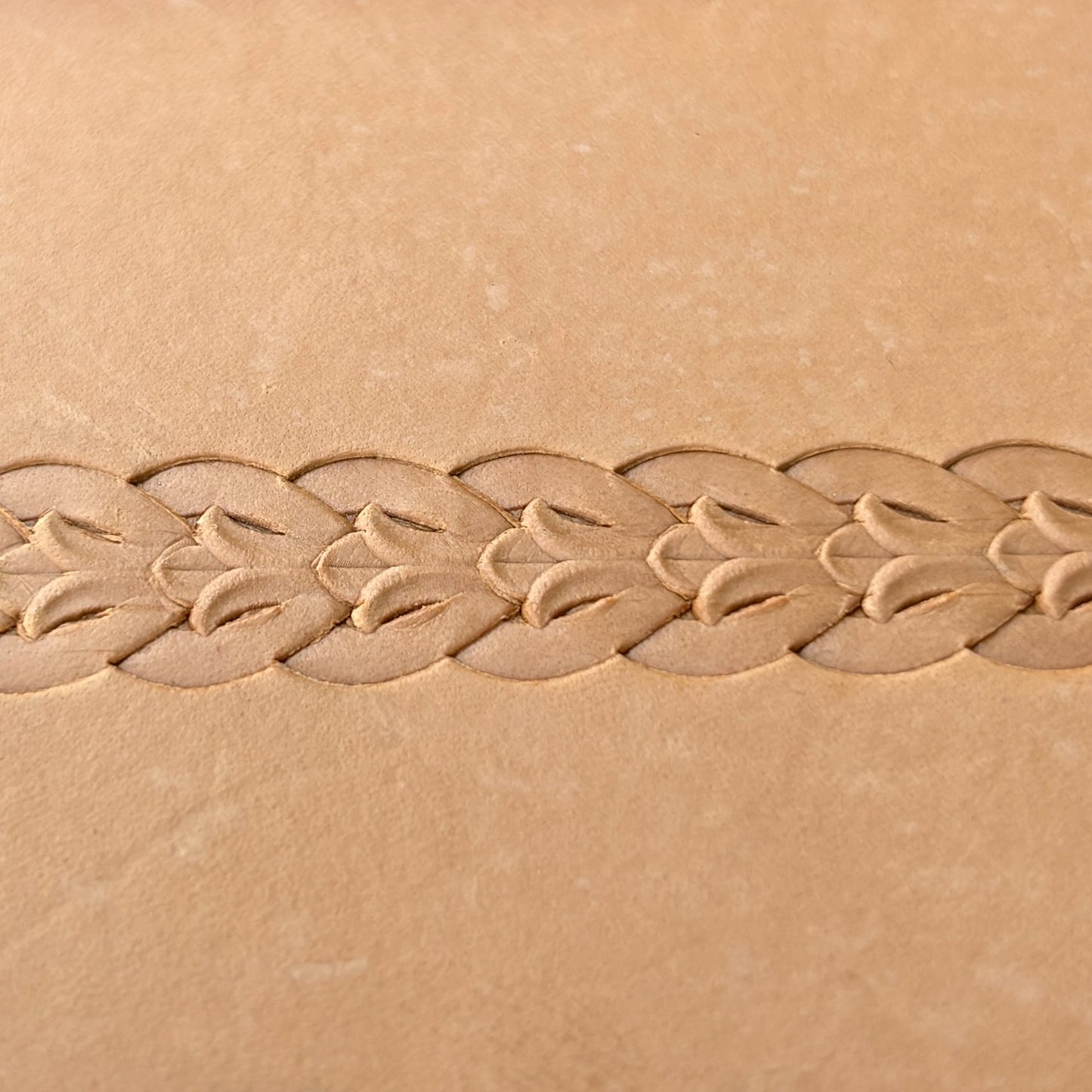 Border Leaf leather stamp LT073 — pattern imprint on veg-tan leather