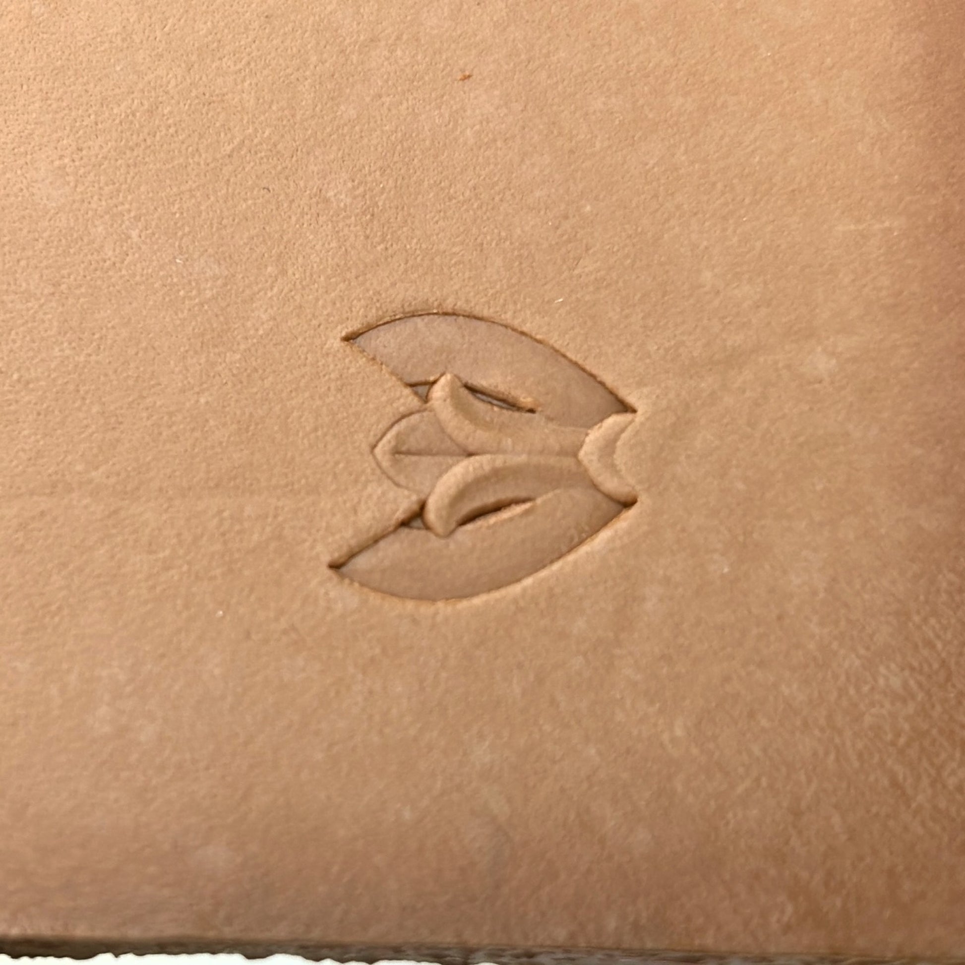 Border Leaf leather stamp LT073 — single impression on veg-tan leather