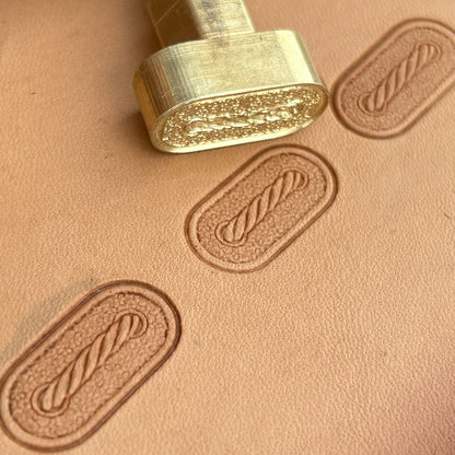 Rope Oval leather stamp LT074 — brass stamping tool with imprint on natural veg-tan leather