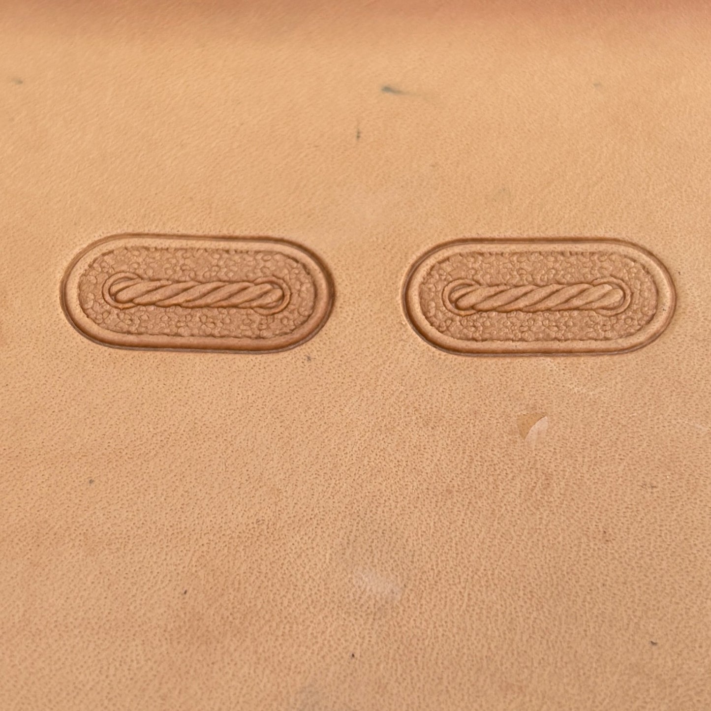 Rope Oval leather stamp LT074 — pattern imprint on veg-tan leather