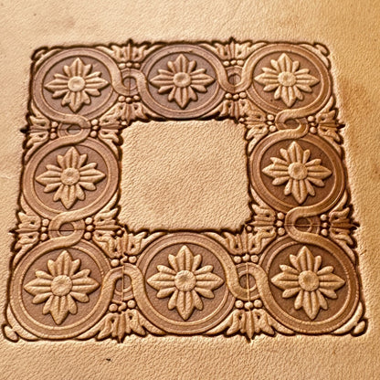 Flower leather stamp LT076 — pattern imprint on veg-tan leather