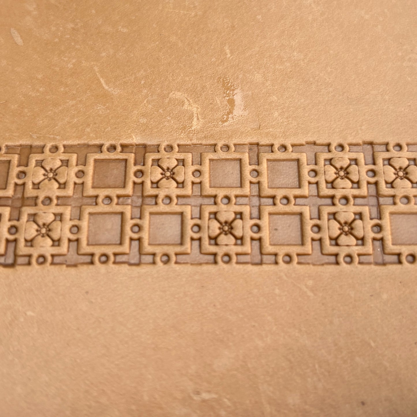 Geometric leather stamp LT081 — pattern imprint on veg-tan leather