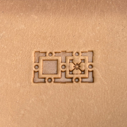 Geometric leather stamp LT081 — single impression on veg-tan leather