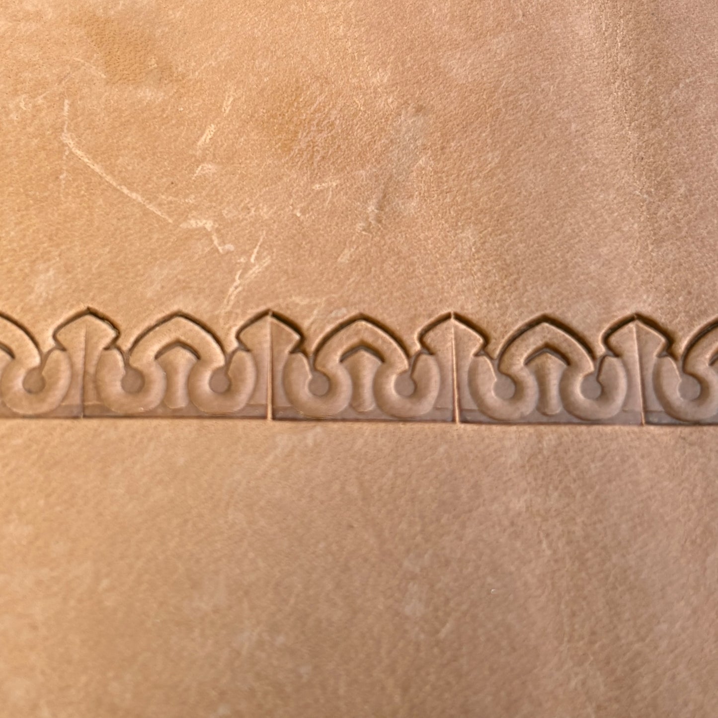 Ornate Border leather stamp LT082 — pattern imprint on veg-tan leather
