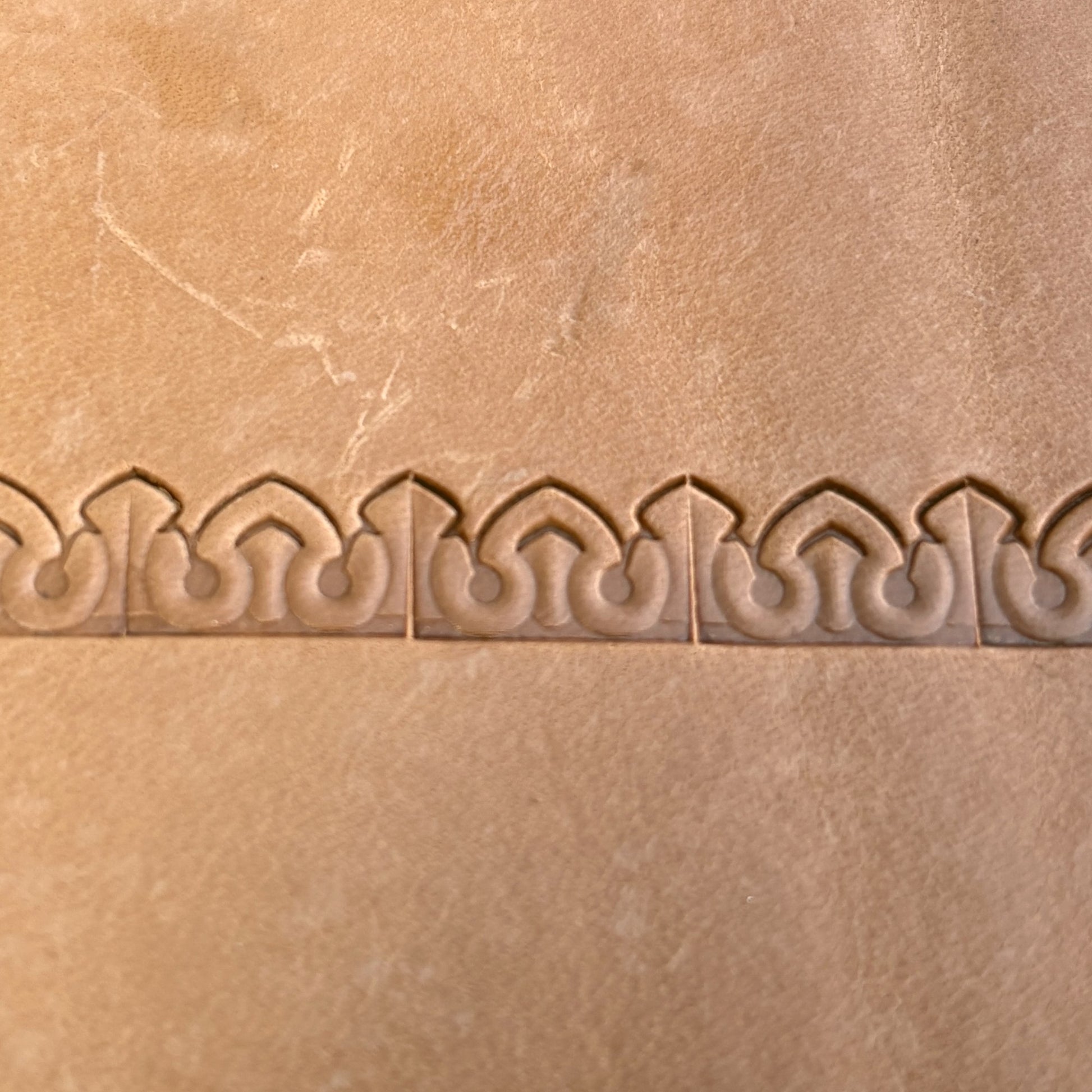 Ornate Border leather stamp LT082 — pattern imprint on veg-tan leather