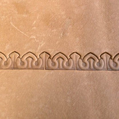 Ornate Border leather stamp LT082 — pattern imprint on veg-tan leather