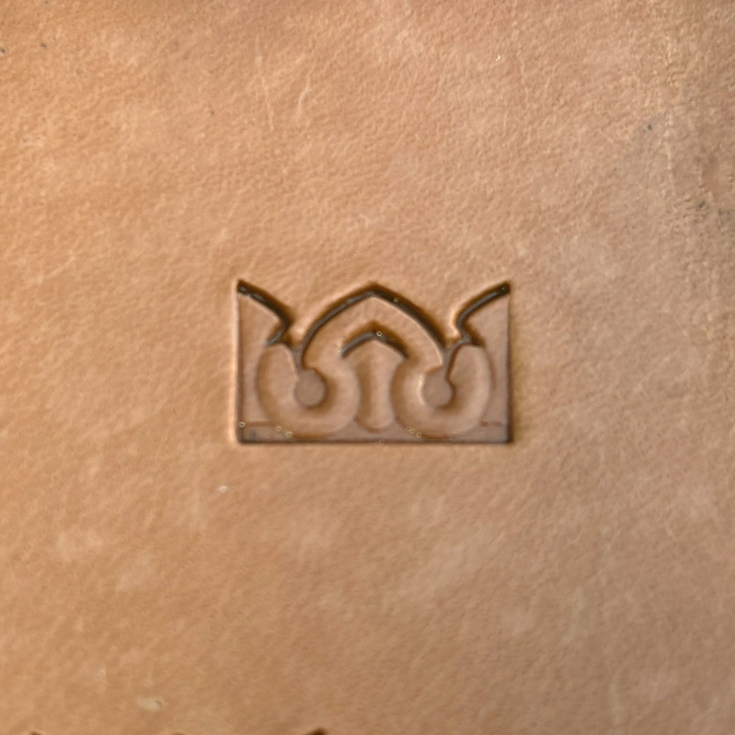 Ornate Border leather stamp LT082 — single impression on veg-tan leather