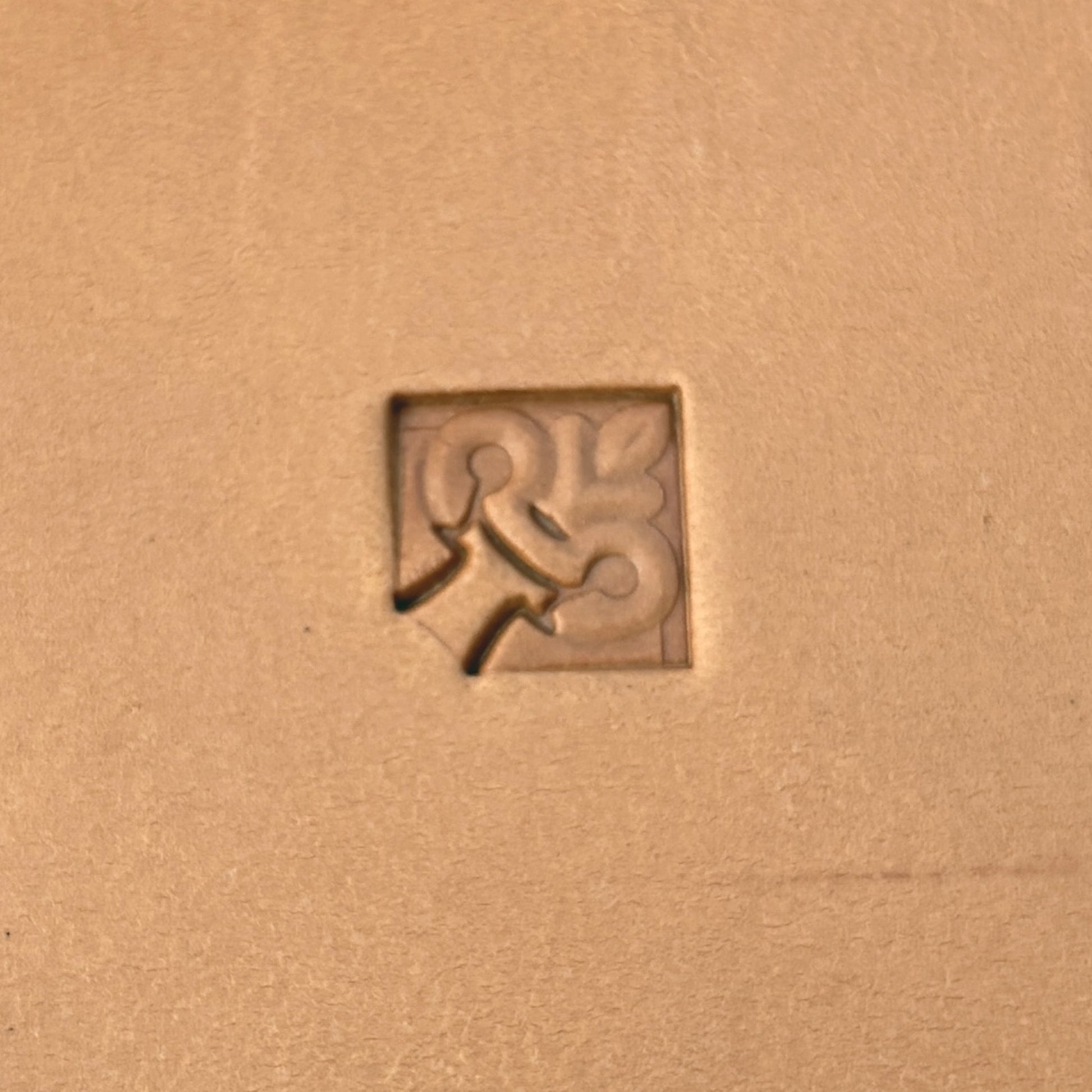 Ornate Shape leather stamp LT082 — corner stamp impression on veg-tan leather