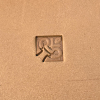 Ornate Shape leather stamp LT082 — corner stamp impression on veg-tan leather