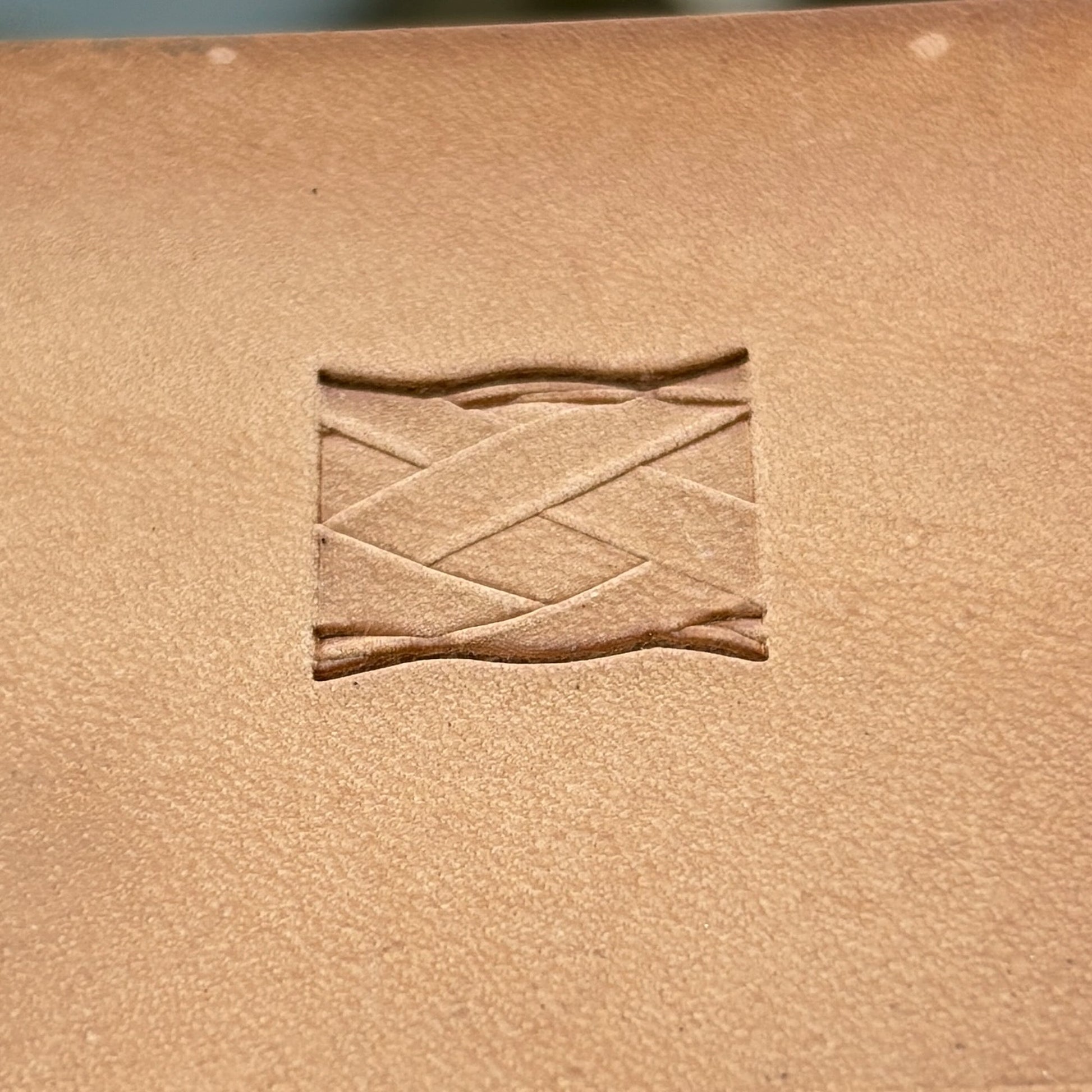 Braided Band leather stamp LT083 — single impression on veg-tan leather