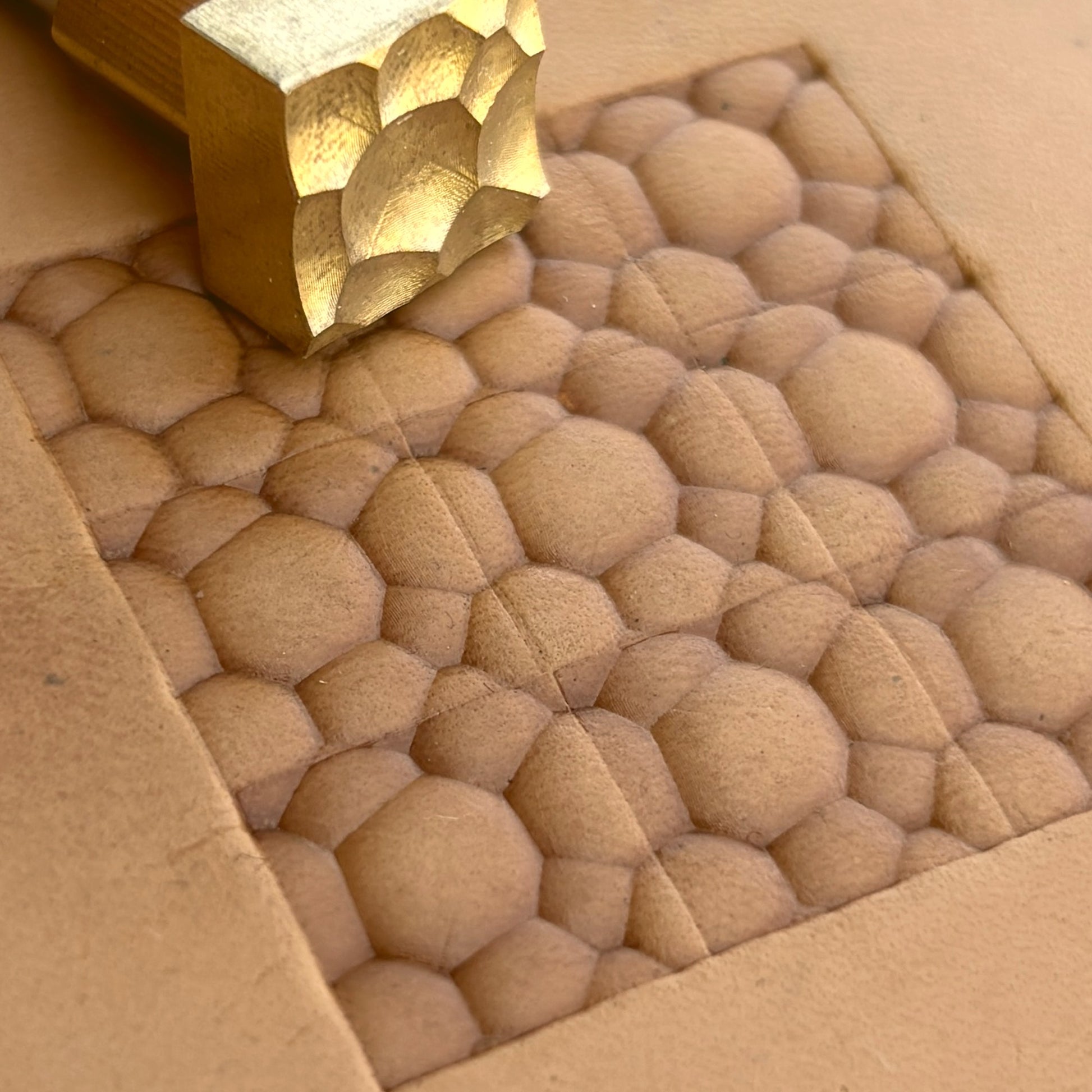 Bubble Style leather stamp LT084 — brass stamping tool with imprint on natural veg-tan leather