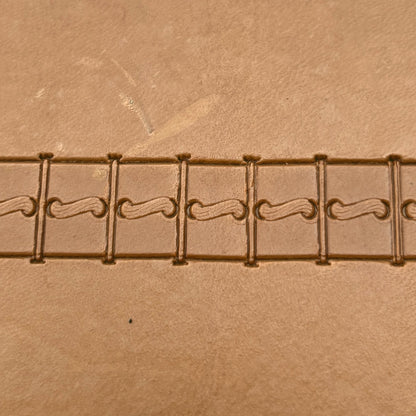 Boxed Line Stitches leather stamp LT087 — pattern imprint on veg-tan leather
