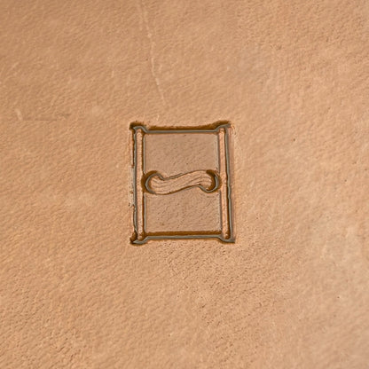 Boxed Line Stitches leather stamp LT087 — single impression on veg-tan leather