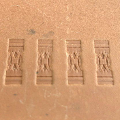 Geometric leather stamp LT088 — single impression on veg-tan leather