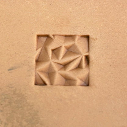 Geometric leather stamp LT089 — single impression on veg-tan leather