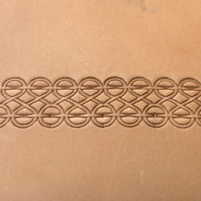 Interlocking Lines leather stamp LT090 — pattern imprint on veg-tan leather