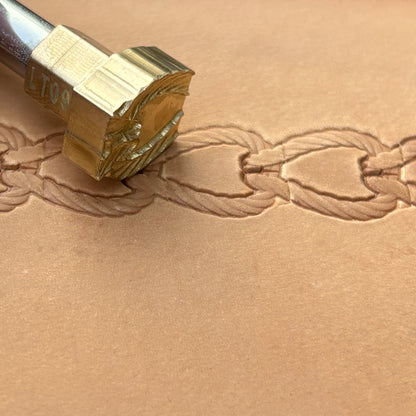 Rope Chain leather stamp LT099 — brass stamping tool with imprint on natural veg-tan leather