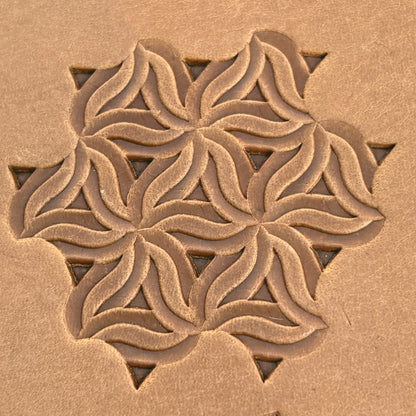 Interlocking Mosaic Geometric leather stamp LT103 — pattern imprint on veg-tan leather