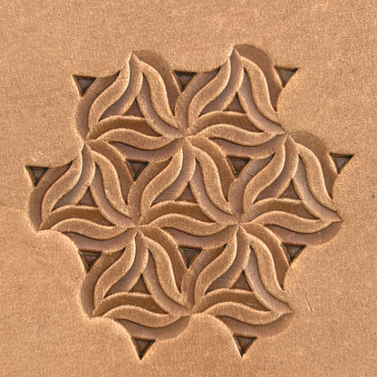 Interlocking Mosaic Geometric leather stamp LT103 — pattern imprint on veg-tan leather