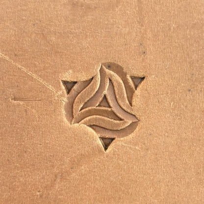 Interlocking Mosaic Geometric leather stamp LT103 — single impression on veg-tan leather