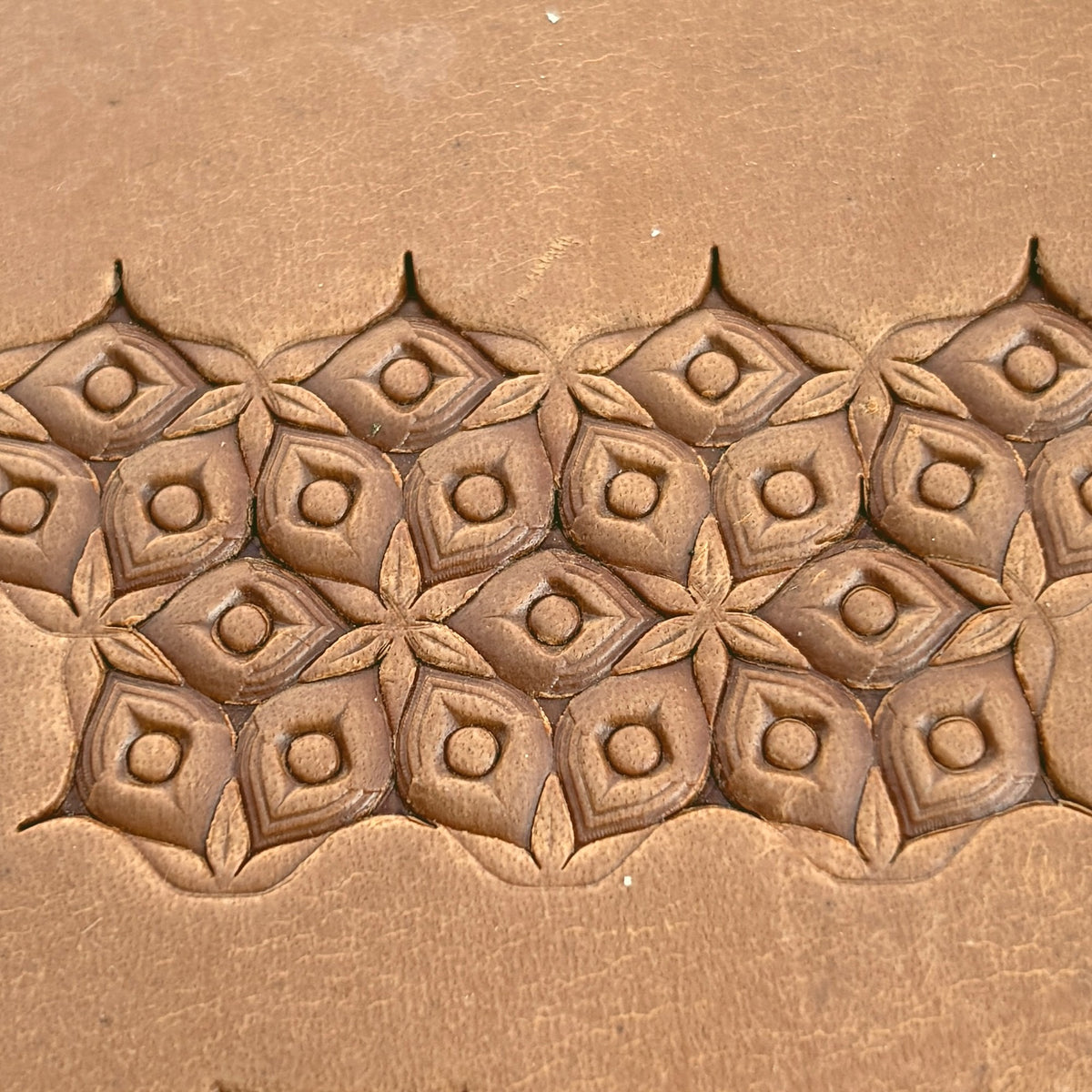 Diamond Cluster Geometric leather stamp LT104 — pattern imprint on veg-tan leather