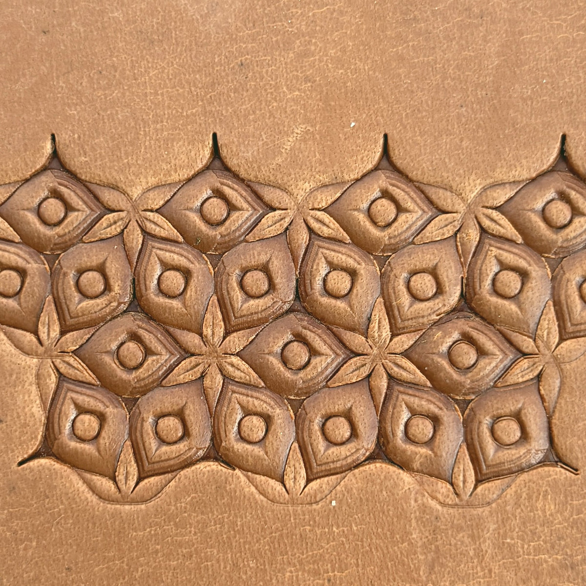 Diamond Cluster Geometric leather stamp LT104 — pattern imprint on veg-tan leather