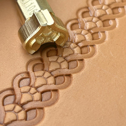 Celtic Knot leather stamp LT106 — brass stamping tool with imprint on natural veg-tan leather