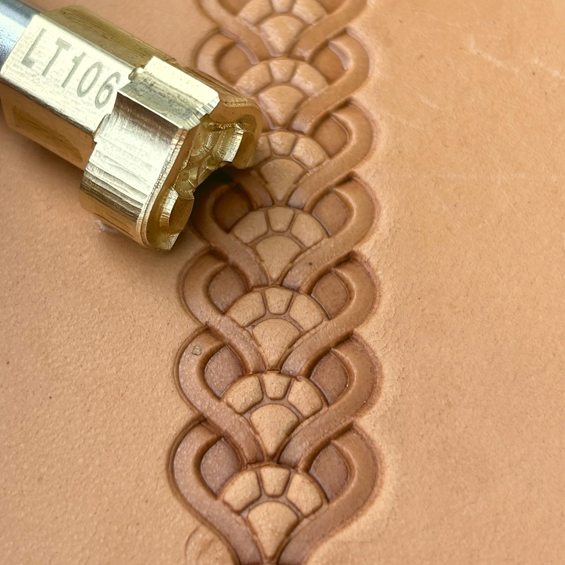 Celtic Knot leather stamp LT106 — pattern imprint on veg-tan leather