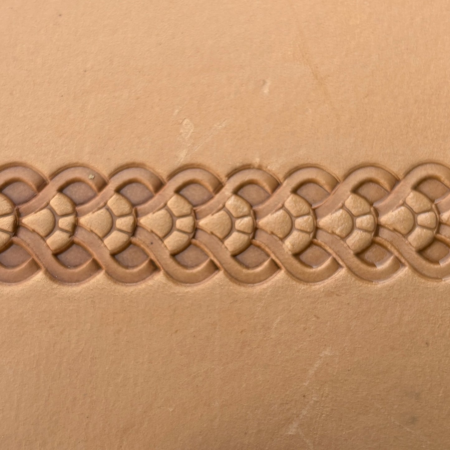 Celtic Knot leather stamp LT106 — pattern imprint on veg-tan leather