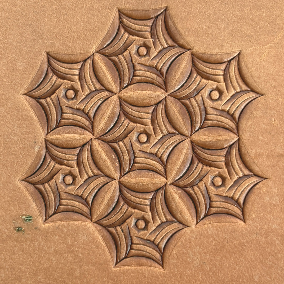 Web Geometric leather stamp LT110 — pattern imprint on veg-tan leather