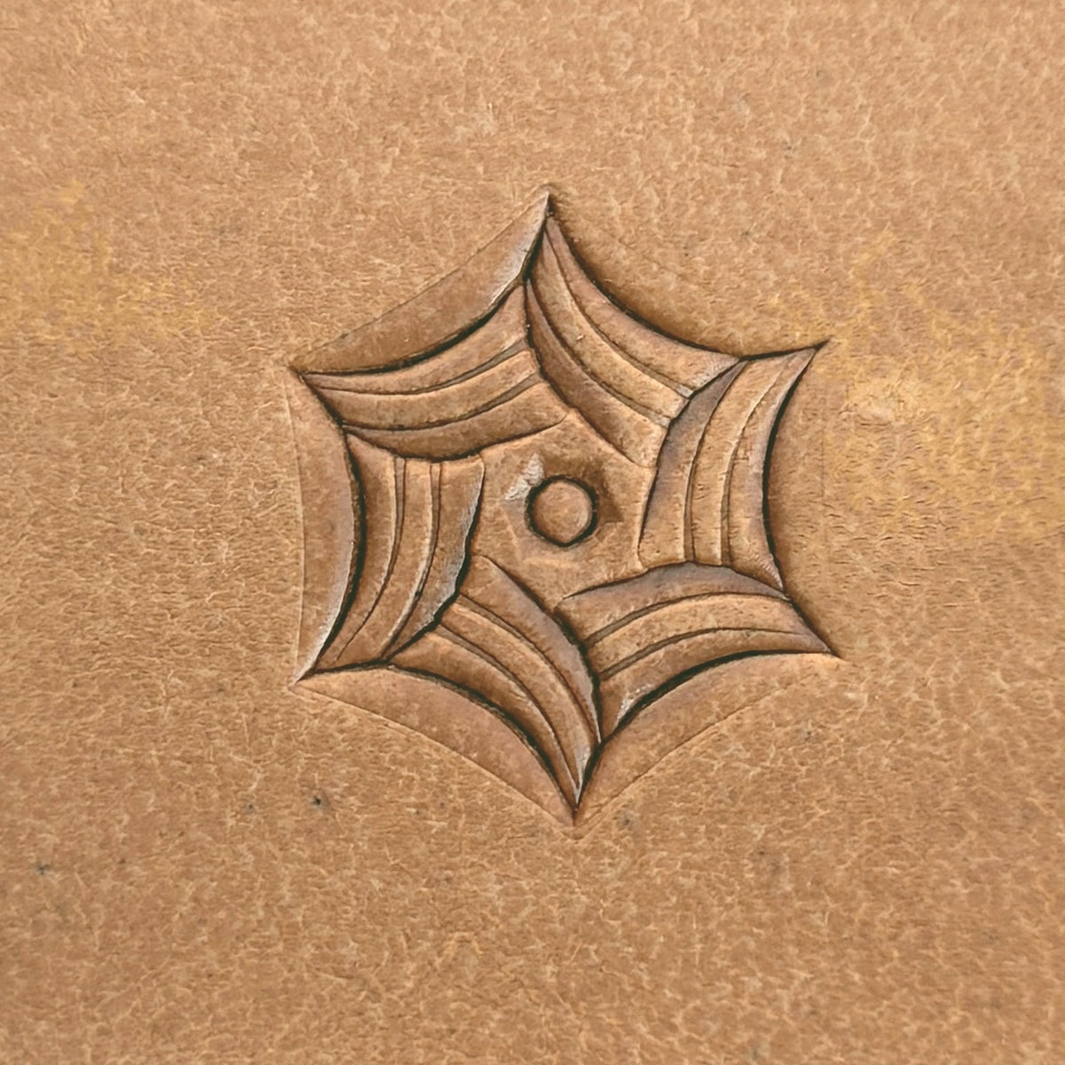 Web Geometric leather stamp LT110 — single impression on veg-tan leather
