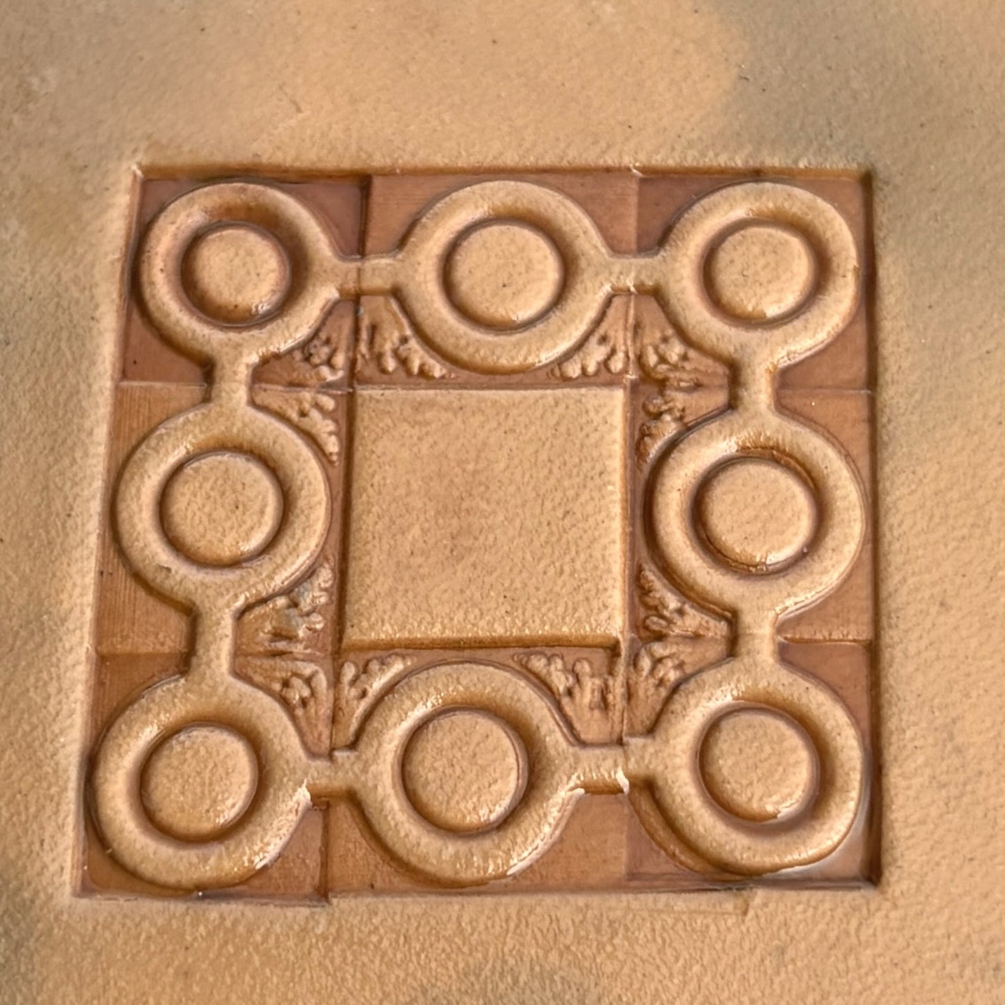Geometric leather stamp LT111 — pattern imprint on veg-tan leather