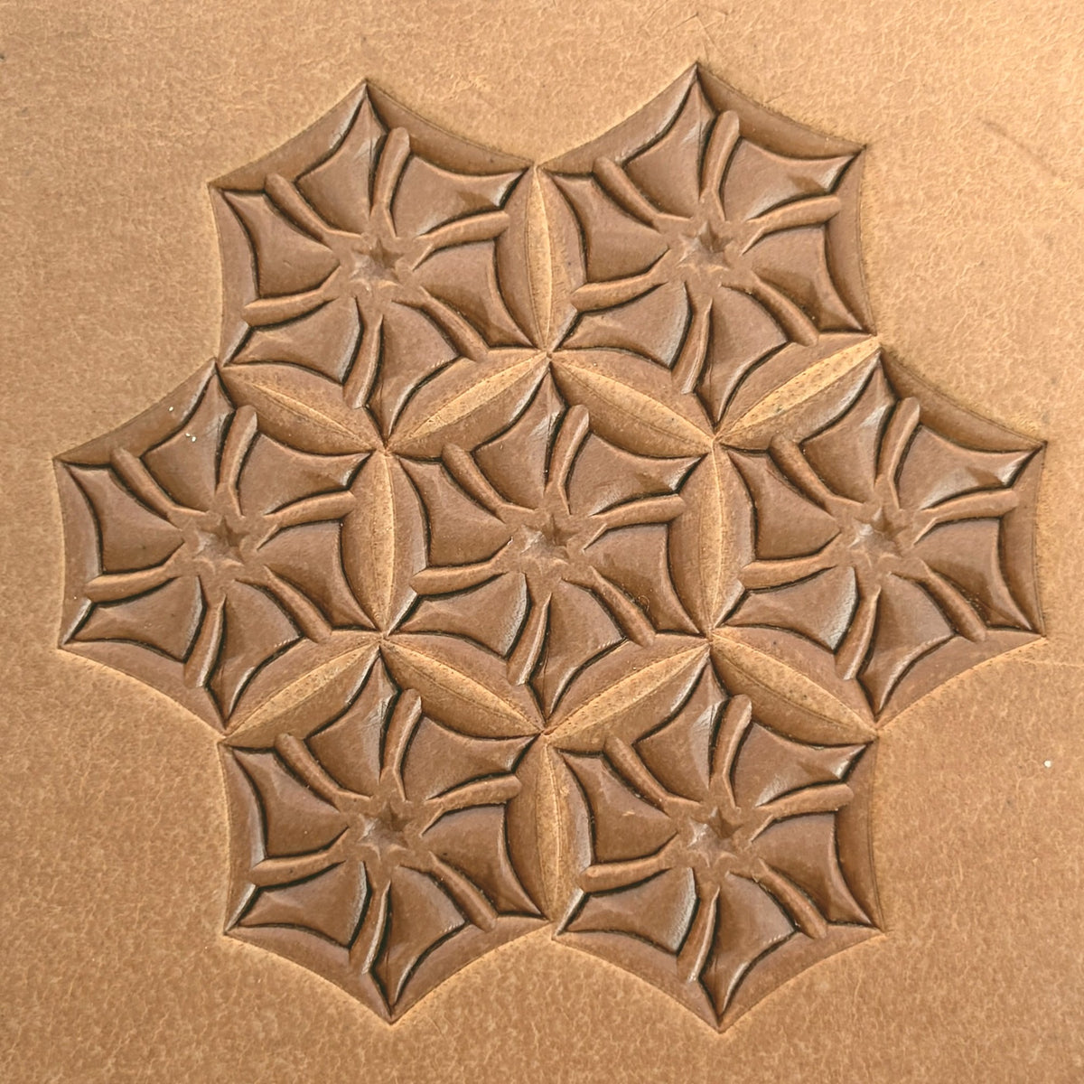 Star Tile Geometric leather stamp LT112 — pattern imprint on veg-tan leather