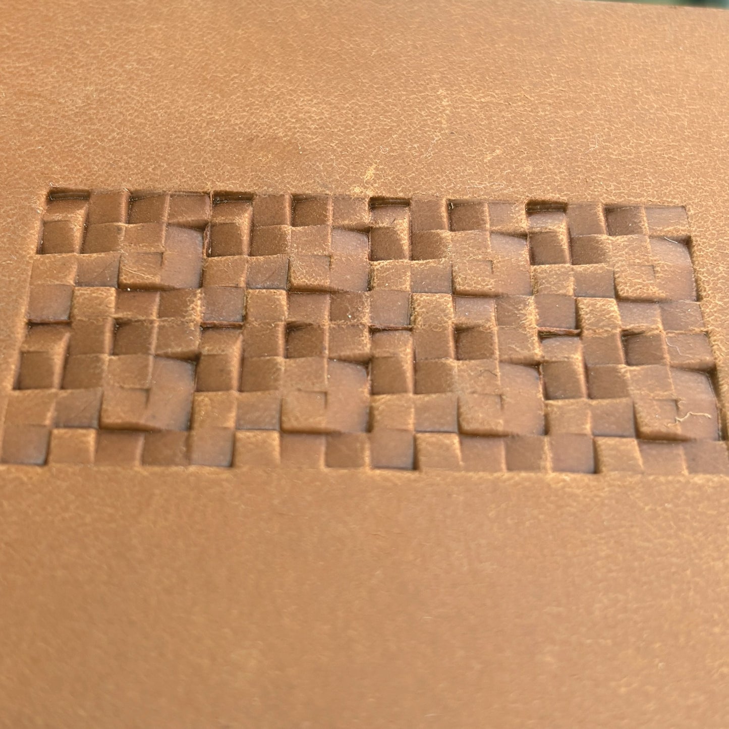 Basket Weave leather stamp LT113 — pattern imprint on veg-tan leather