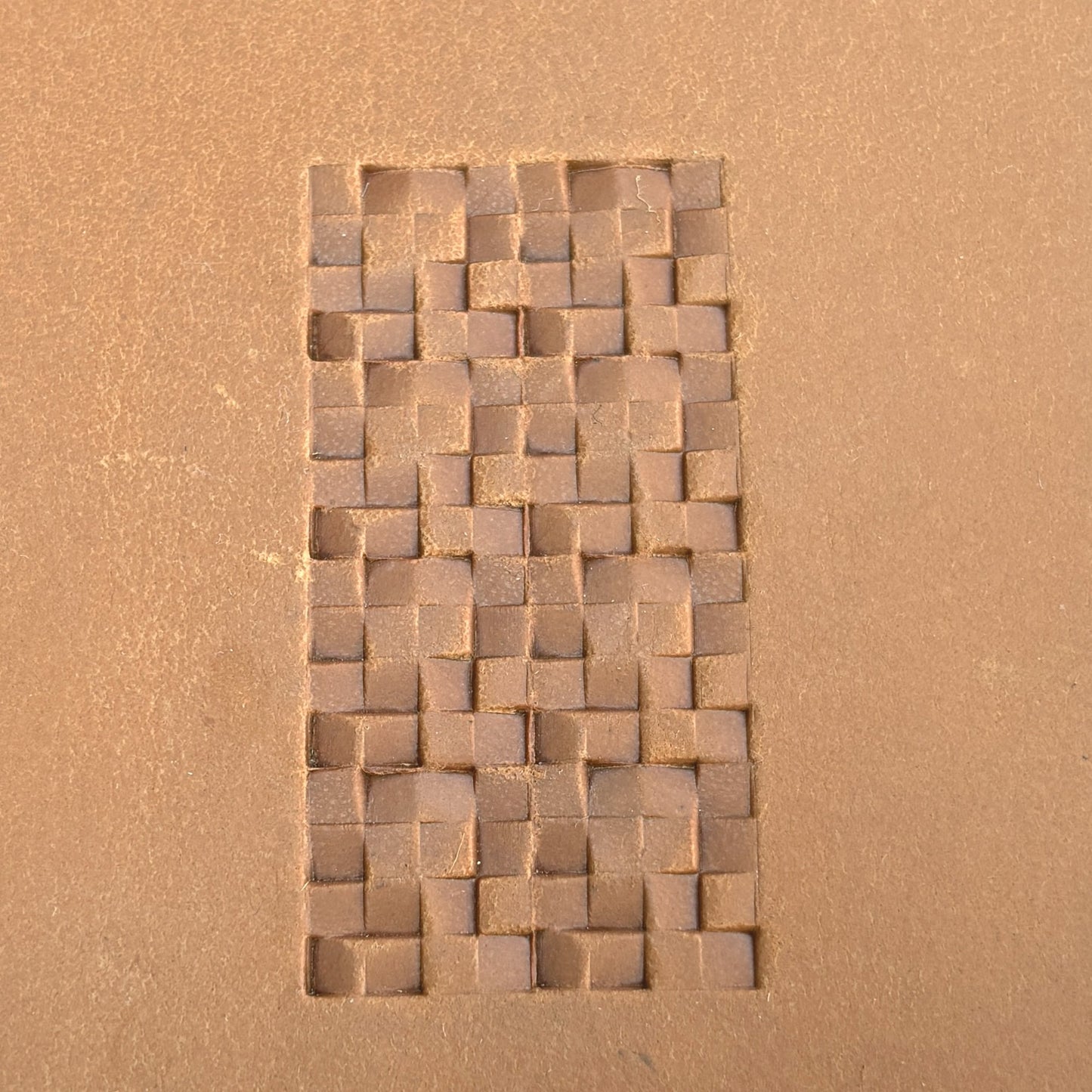 Basket Weave leather stamp LT113 — pattern imprint on veg-tan leather