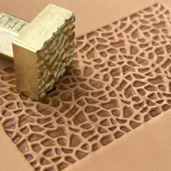 Mosaic Texture leather stamp LT114 — brass stamping tool with imprint on natural veg-tan leather