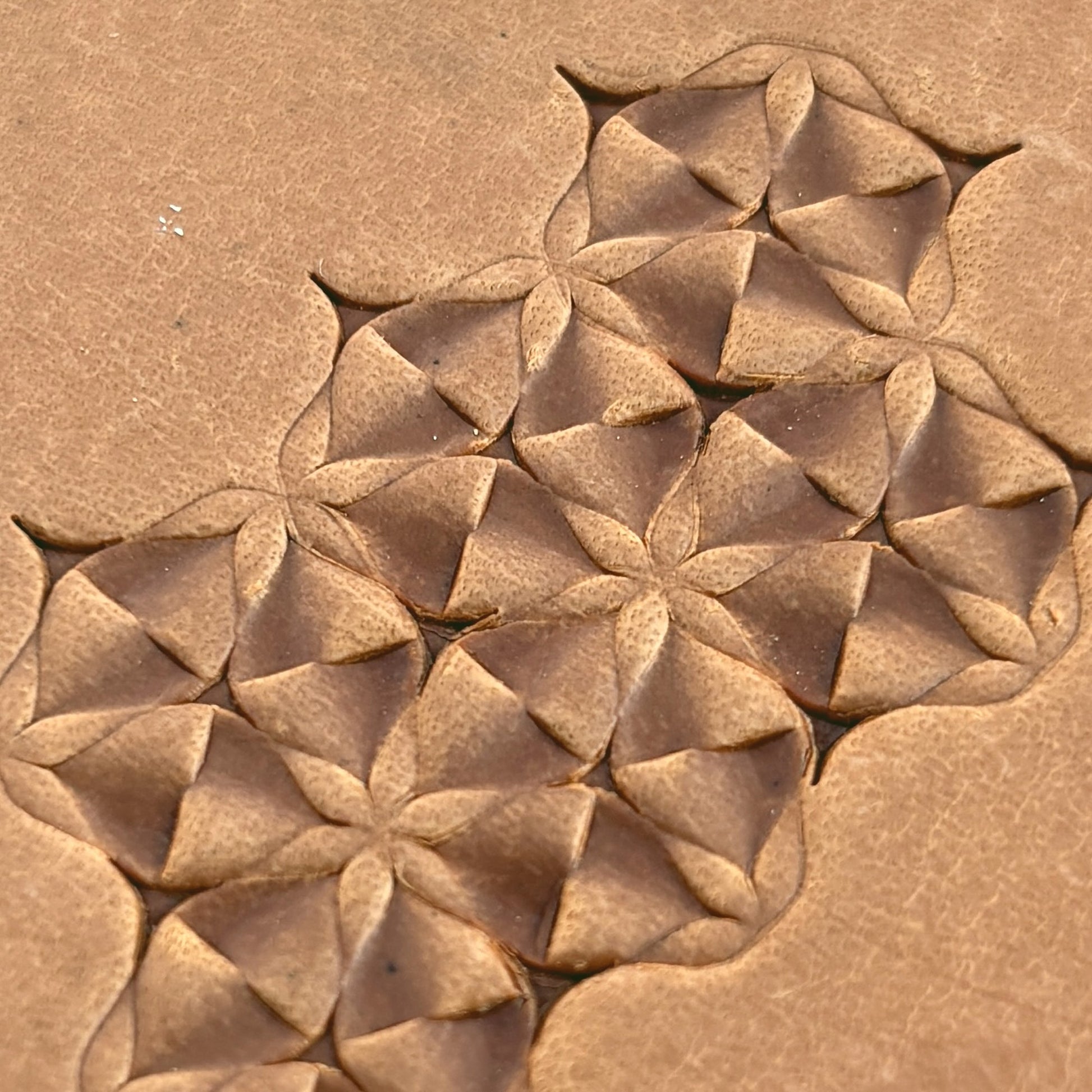 Star Grid Geometric leather stamp LT115 — pattern imprint on veg-tan leather
