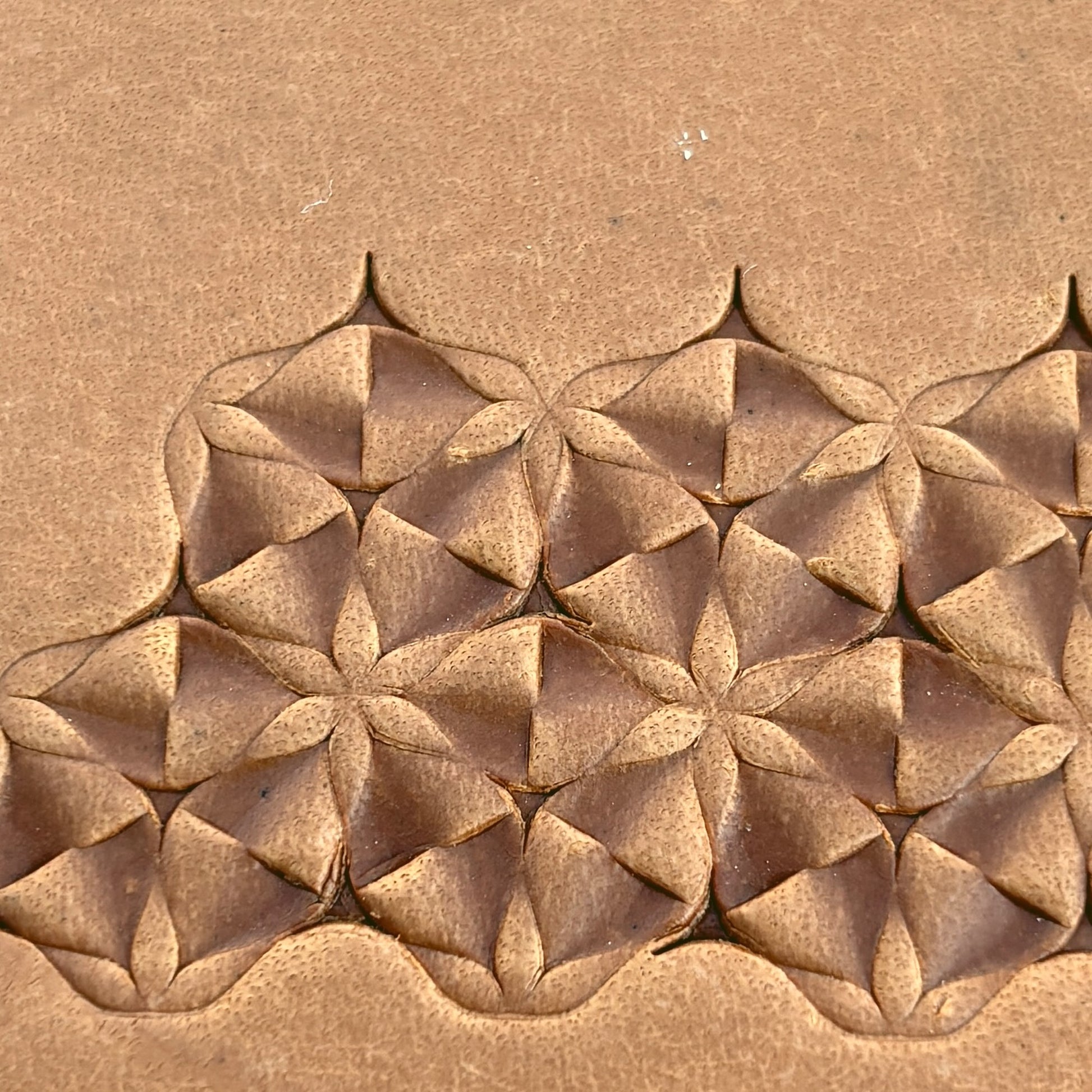 Star Grid Geometric leather stamp LT115 — pattern imprint on veg-tan leather
