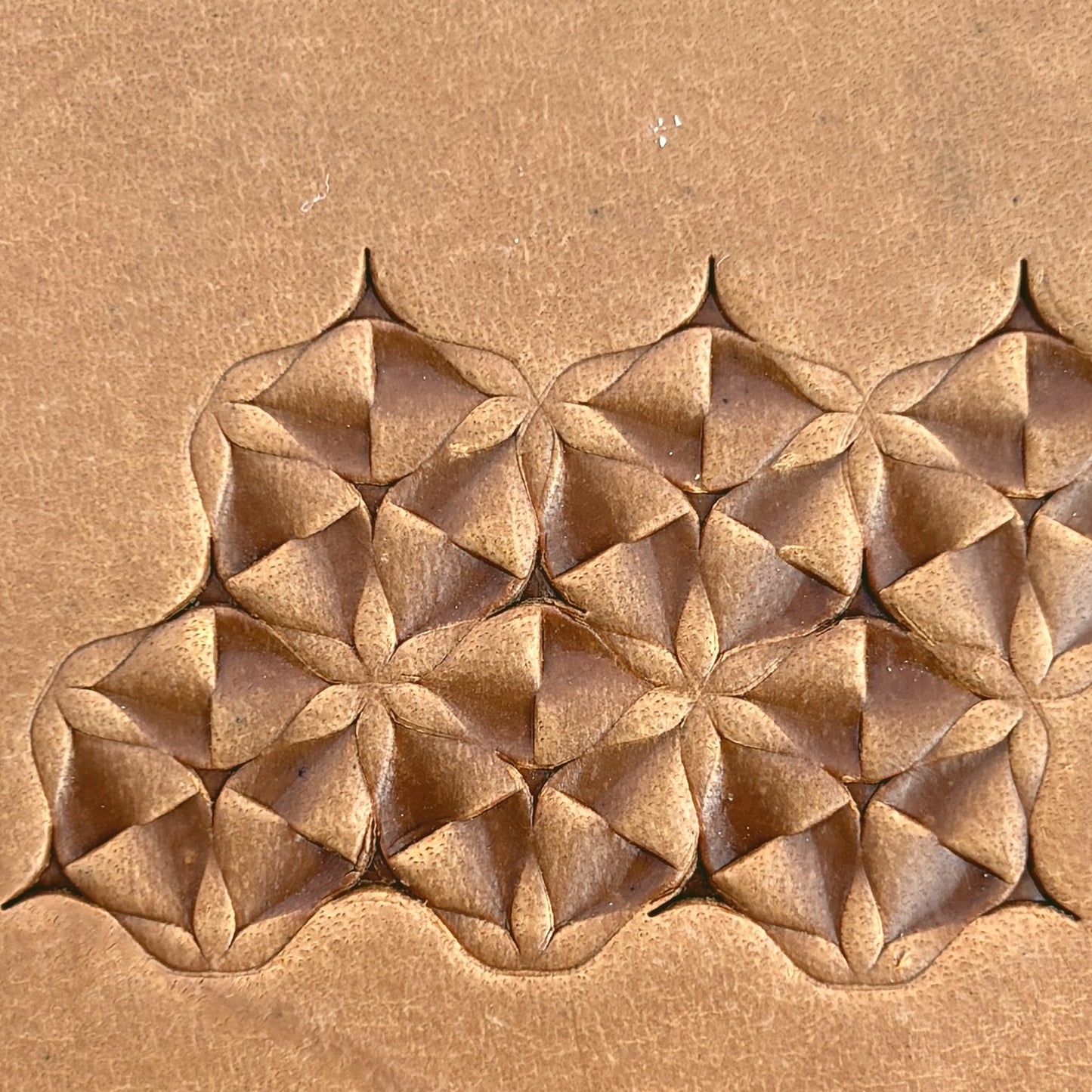 Star Grid Geometric leather stamp LT115 — pattern imprint on veg-tan leather