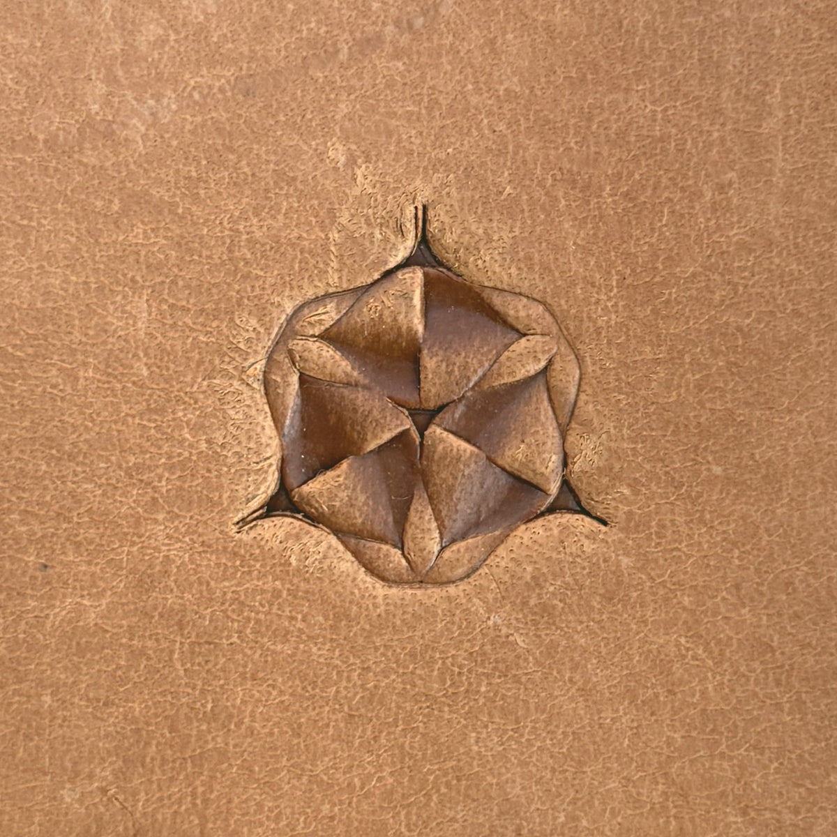 Star Grid Geometric leather stamp LT115 — single impression on veg-tan leather