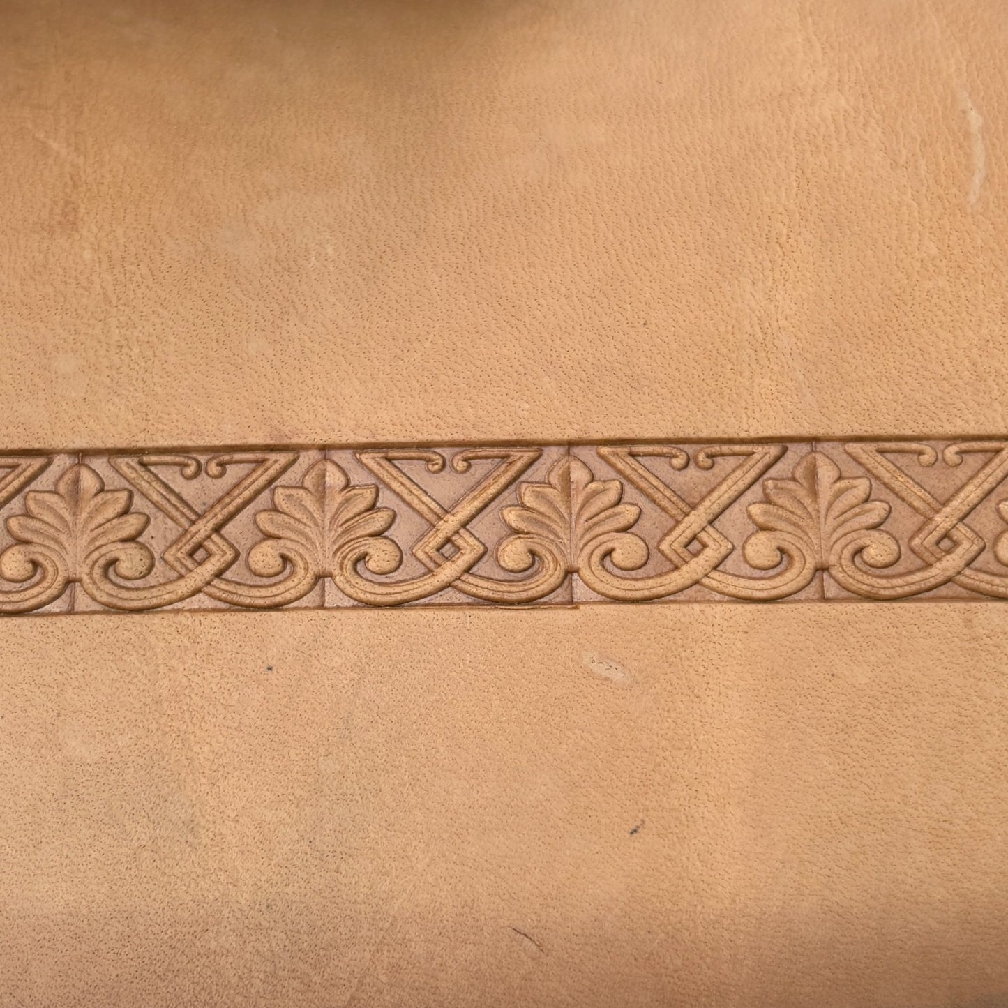 Ornate Shape leather stamp LT117 — pattern imprint on veg-tan leather
