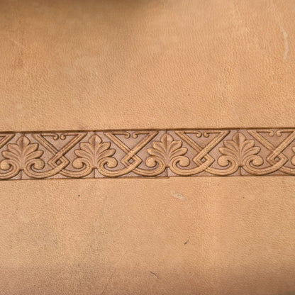 Ornate Shape leather stamp LT117 — pattern imprint on veg-tan leather