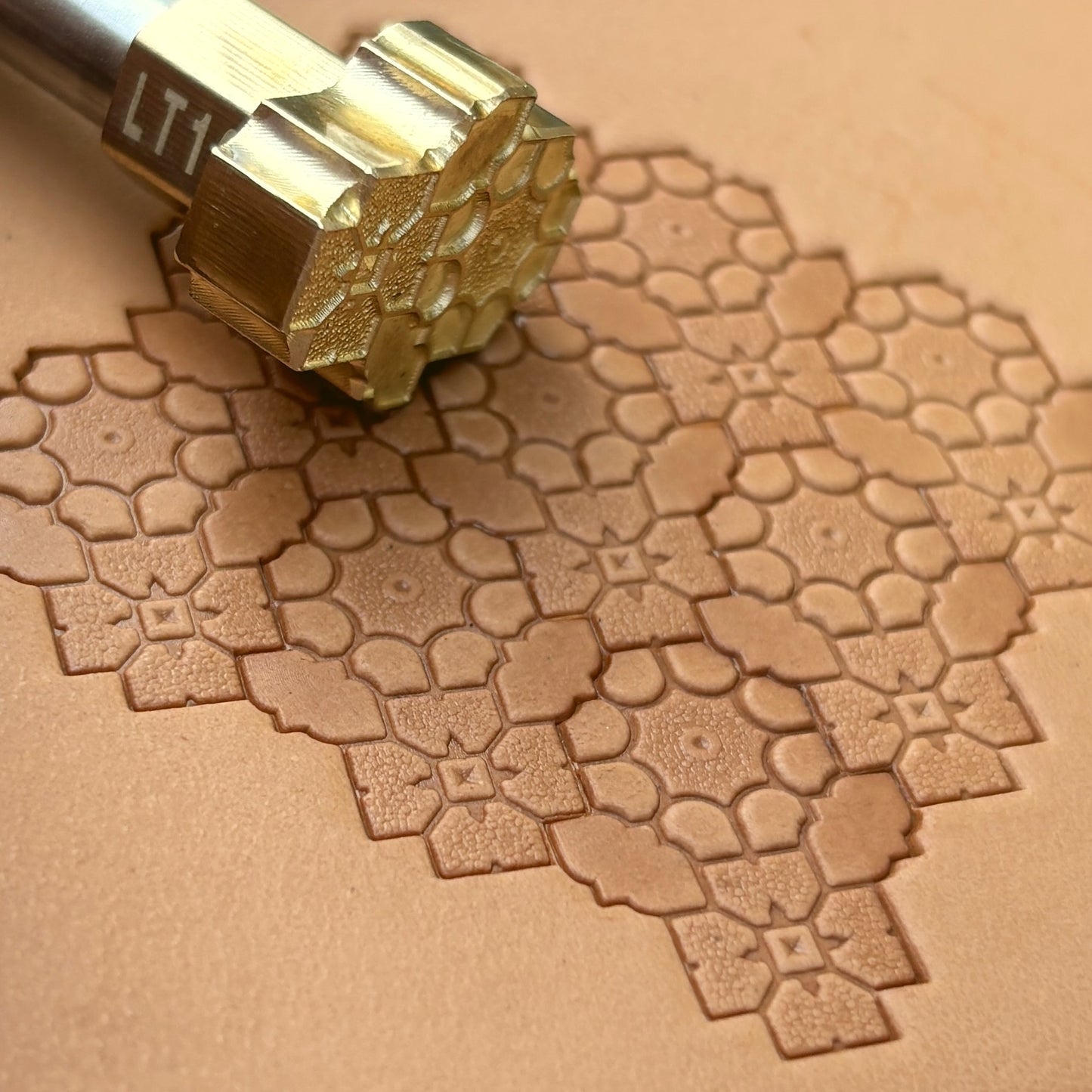 Mosaic Geometric leather stamp LT120 — pattern imprint on veg-tan leather