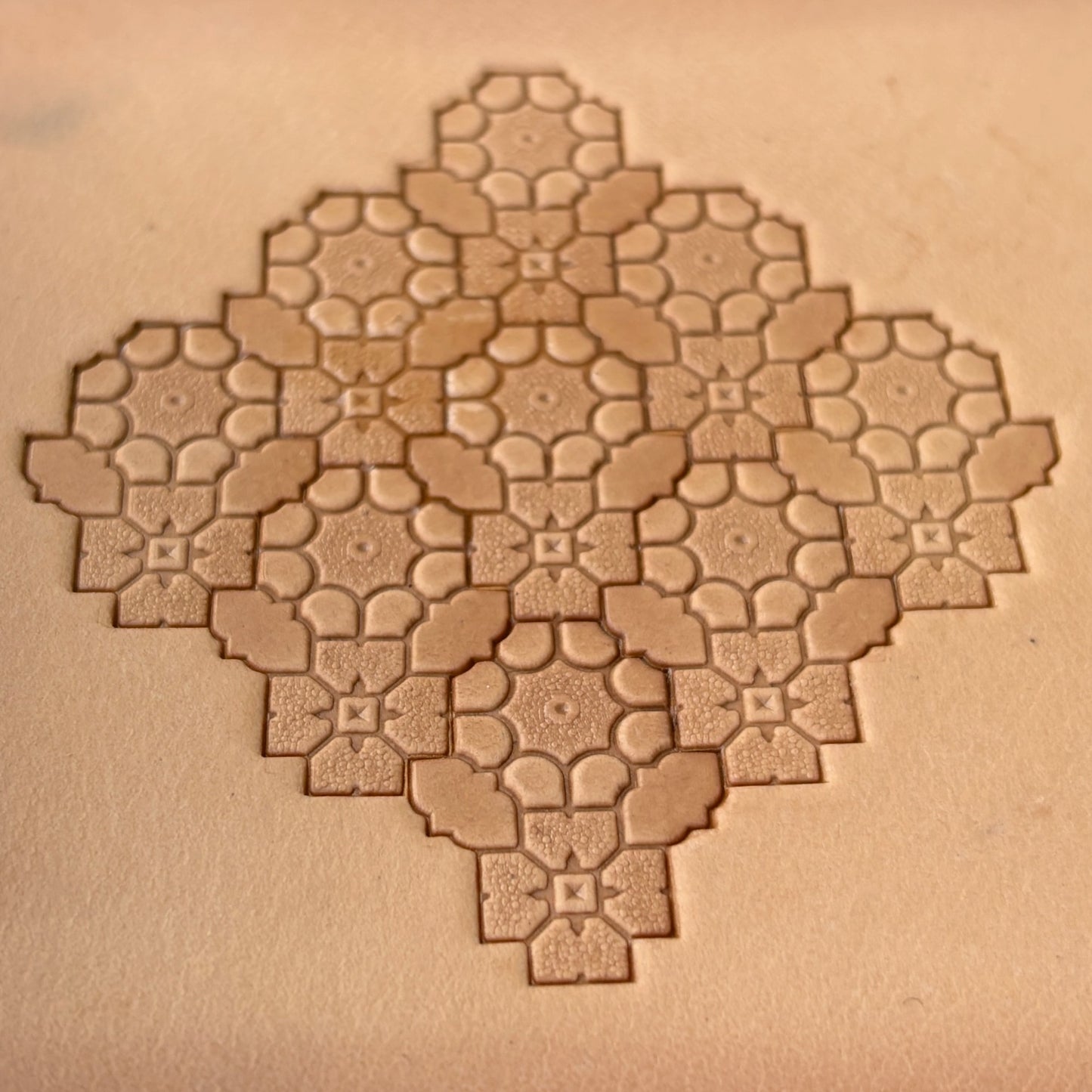 Mosaic Geometric leather stamp LT120 — pattern imprint on veg-tan leather