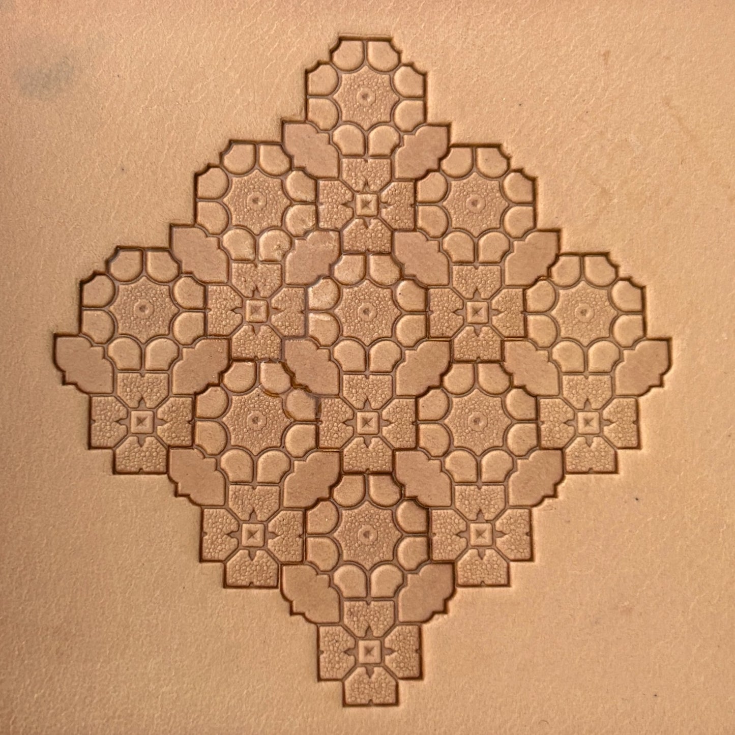 Mosaic Geometric leather stamp LT120 — pattern imprint on veg-tan leather