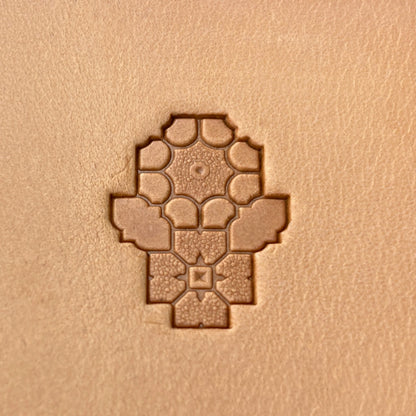 Mosaic Geometric leather stamp LT120 — single impression on veg-tan leather